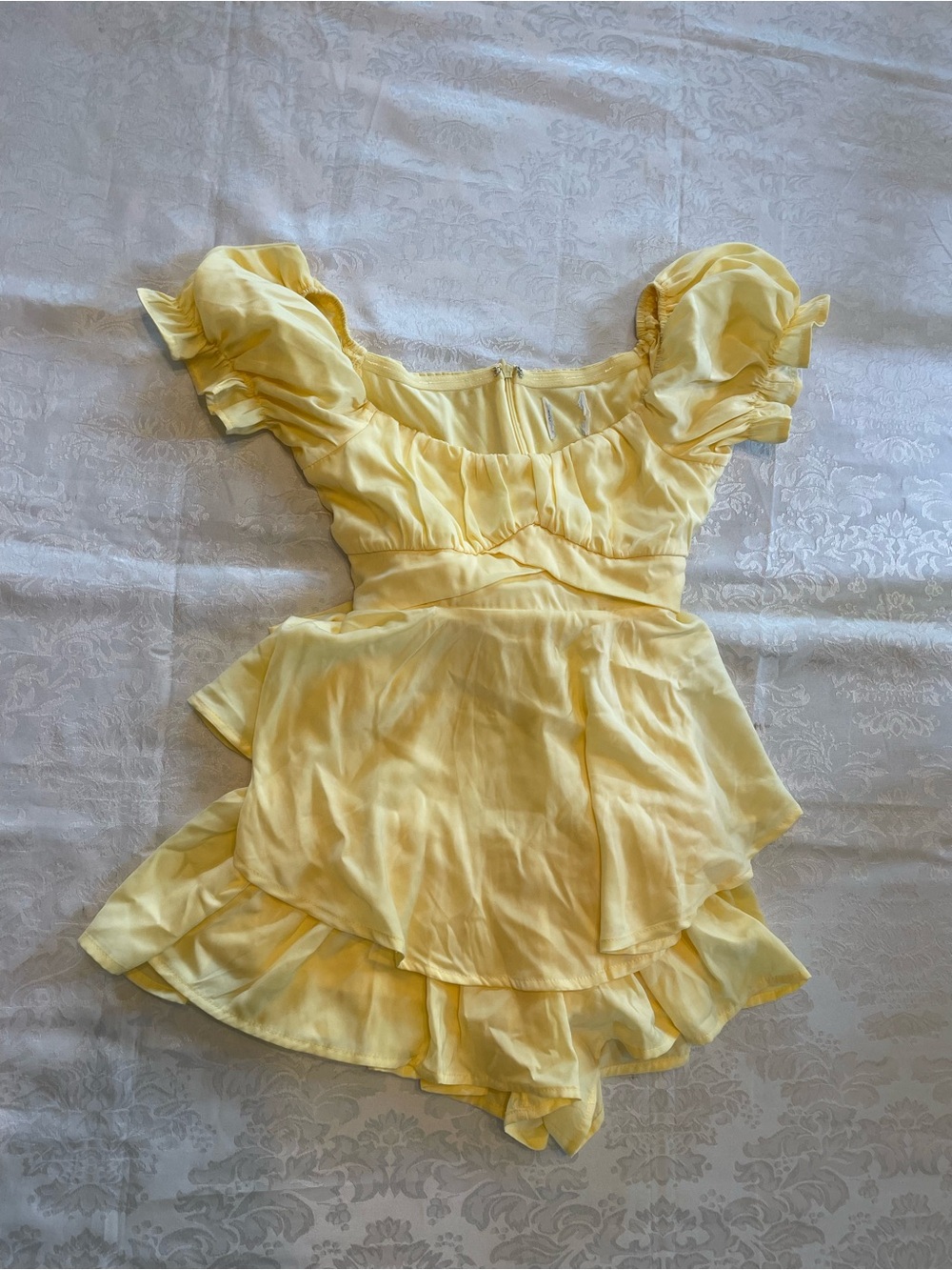 Francesca's Collections Yellow Ruffle Romper Dress with Puff Sleeves